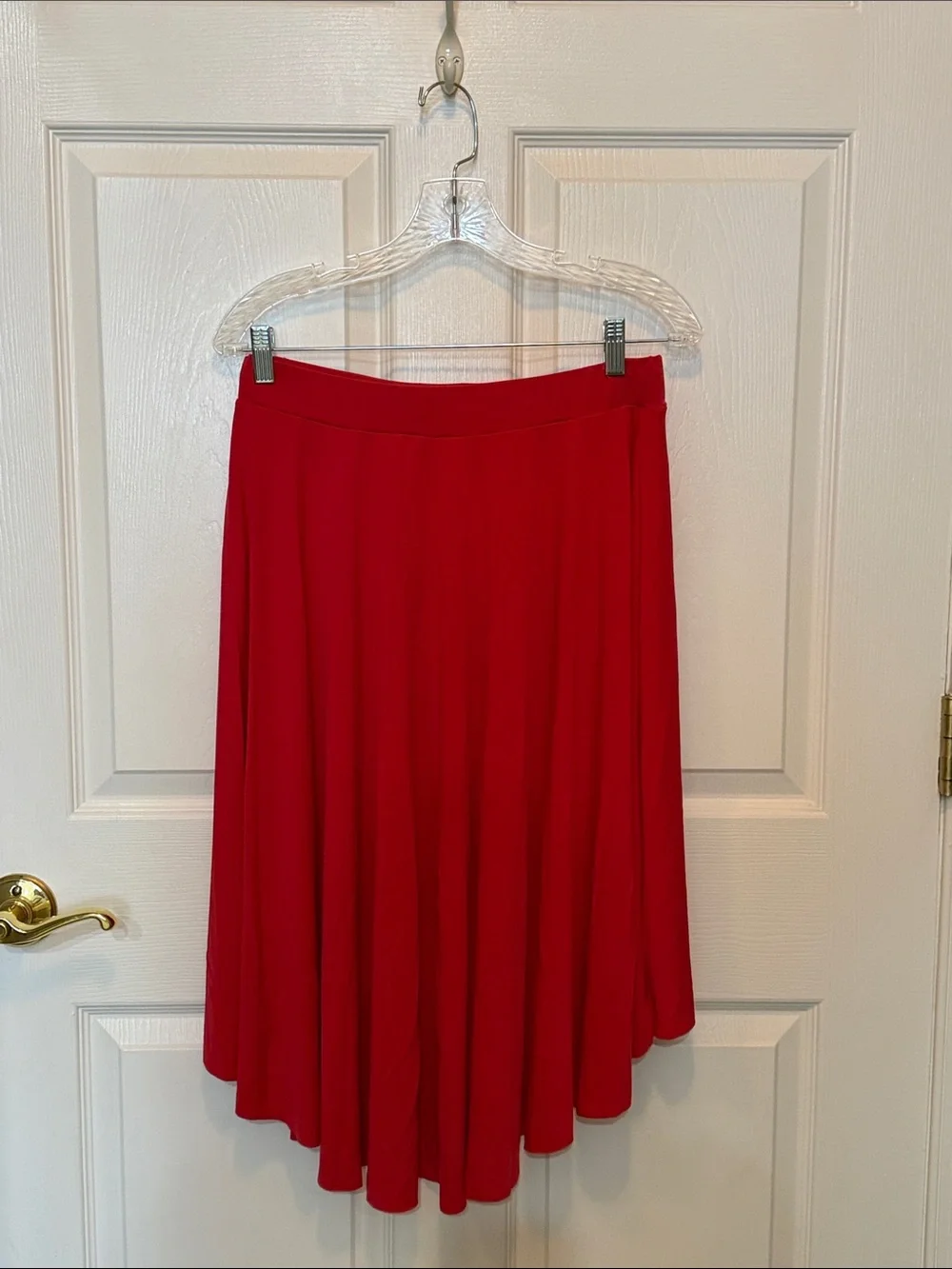 Elegant Red High-Low Skirt with Sequin Floral Detail